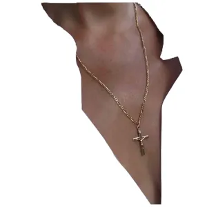 Gold Jesus Cross Necklace Chain Crucifix Pendant Minimal Religious Necklace for Women and Girls