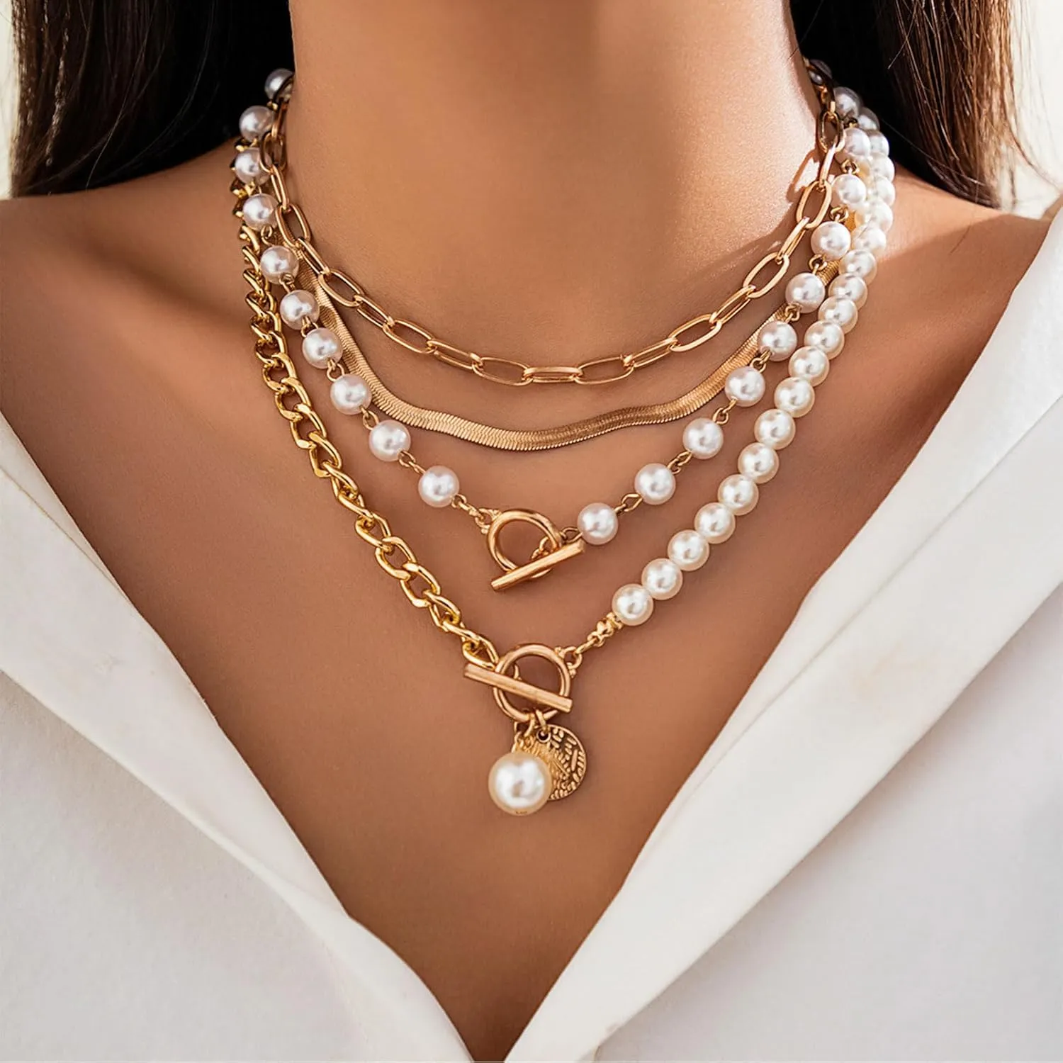 Gold Layered Necklaces for Women Chunky Heart Necklace Stack Dainty Gold Coin Necklace for Women 2025