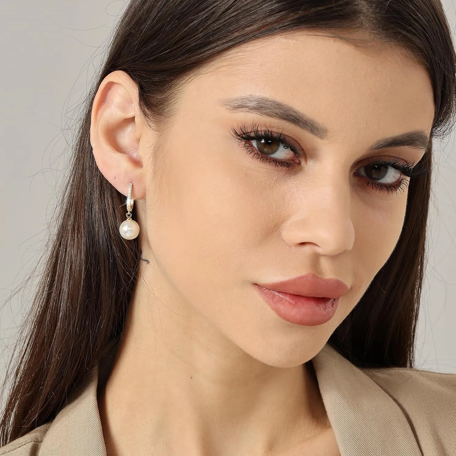 Gold Pearl Earrings for Women 14K Real Gold Plated Pearl Drop Earrings Dainty Cubic Zirconia Gold Earrings for Women Wedding Bridal Bridesmaid