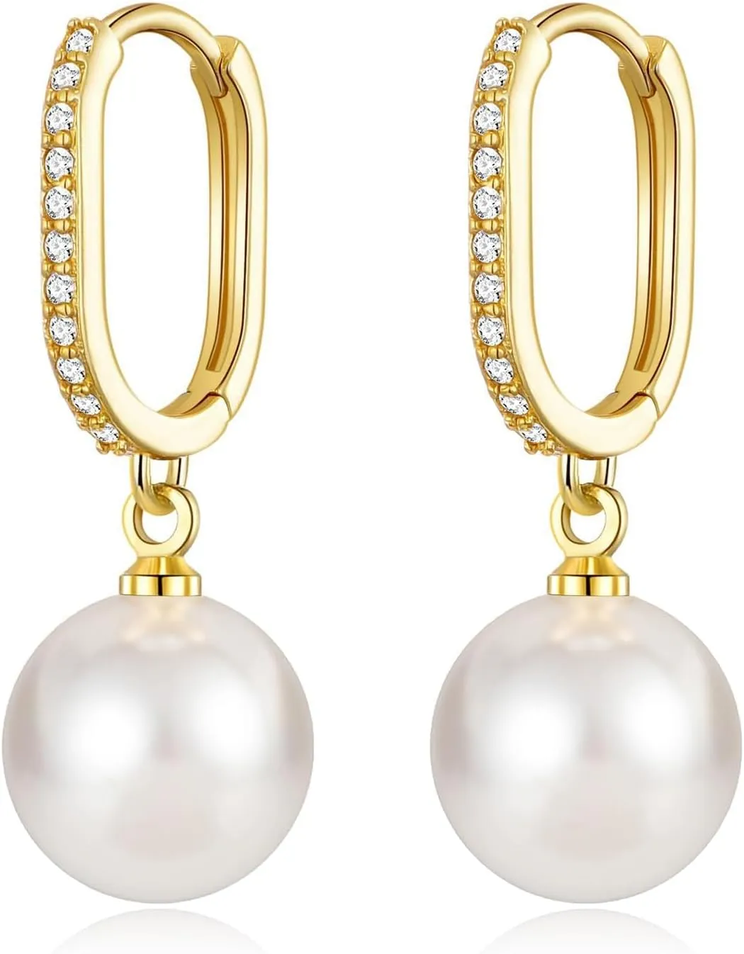 Gold Pearl Earrings for Women 14K Real Gold Plated Pearl Drop Earrings Dainty Cubic Zirconia Gold Earrings for Women Wedding Bridal Bridesmaid