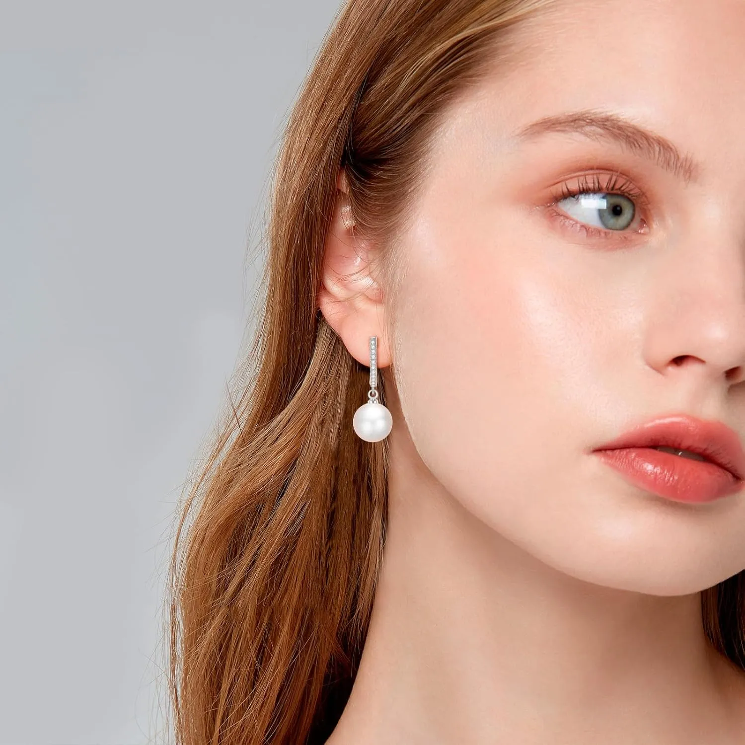 Gold Pearl Earrings for Women 14K Real Gold Plated Pearl Drop Earrings Dainty Cubic Zirconia Gold Earrings for Women Wedding Bridal Bridesmaid