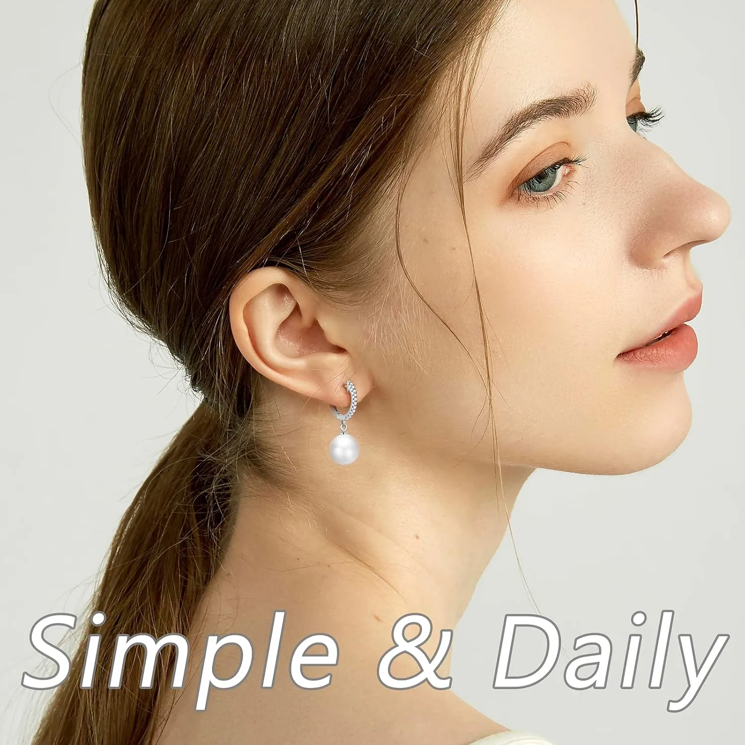 Gold Pearl Earrings for Women 14K Real Gold Plated Pearl Drop Earrings Dainty Cubic Zirconia Gold Earrings for Women Wedding Bridal Bridesmaid