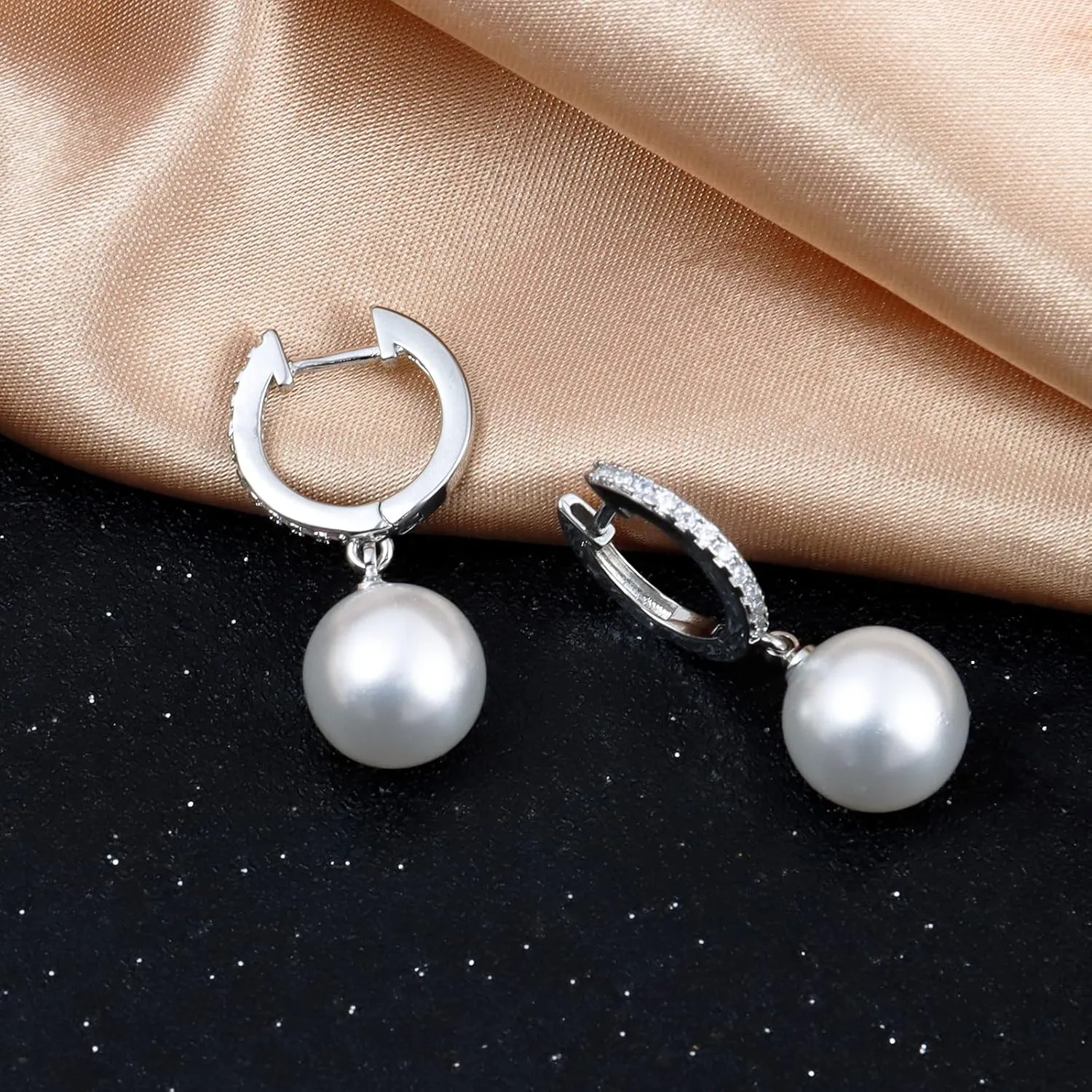 Gold Pearl Earrings for Women 14K Real Gold Plated Pearl Drop Earrings Dainty Cubic Zirconia Gold Earrings for Women Wedding Bridal Bridesmaid