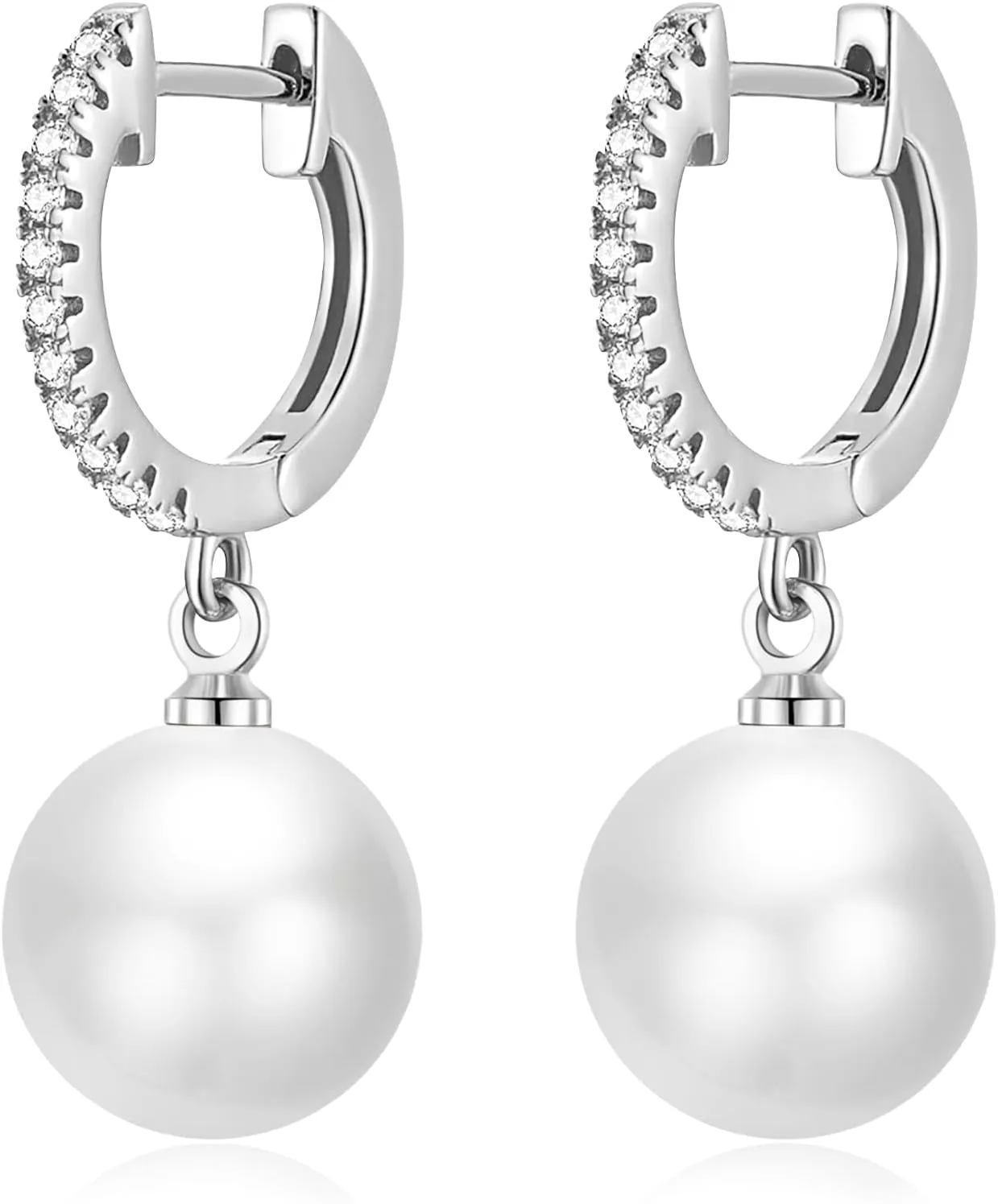 Gold Pearl Earrings for Women 14K Real Gold Plated Pearl Drop Earrings Dainty Cubic Zirconia Gold Earrings for Women Wedding Bridal Bridesmaid