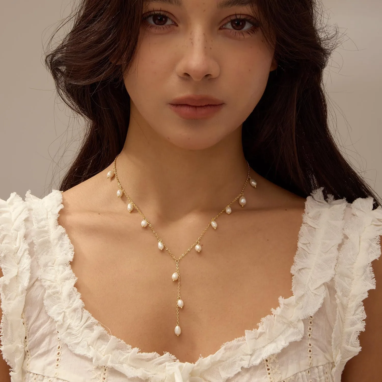 Gold Pearl Necklaces for Women, 14K Natural Freshwater Dainty Pearl Choker Necklaces for Women, Elegant Jewelry for Mom, Wife - Valentine's Day, Anniversary, Wedding Gift
