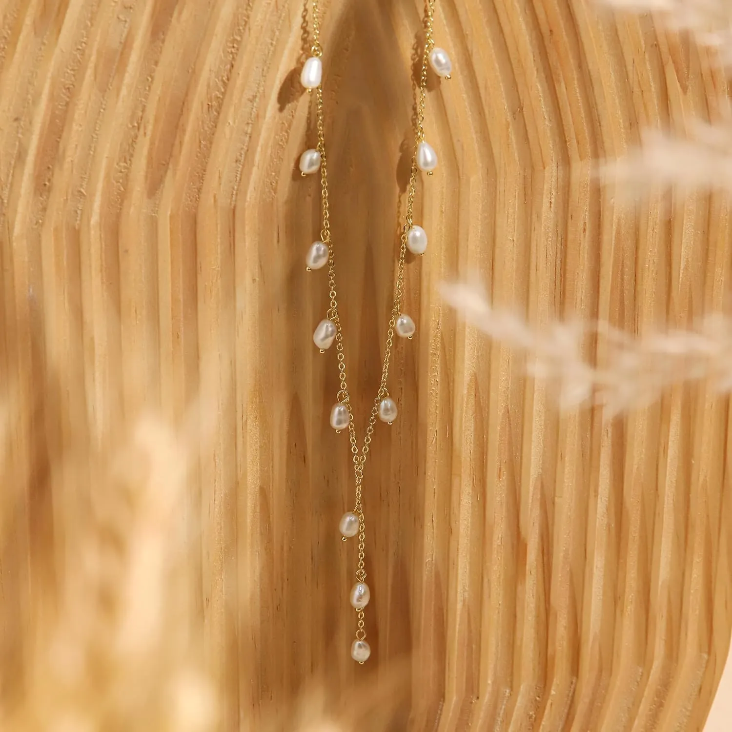 Gold Pearl Necklaces for Women, 14K Natural Freshwater Dainty Pearl Choker Necklaces for Women, Elegant Jewelry for Mom, Wife - Valentine's Day, Anniversary, Wedding Gift