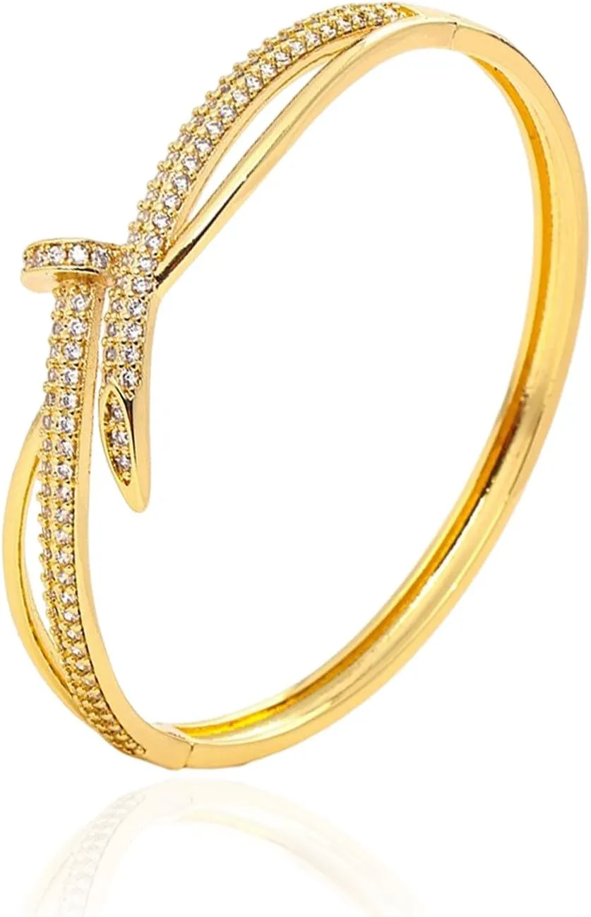 Gold Silver Plating Cubic Zirconia Cuff Nail Bracelet fro Women Screwed Nail Crystal Bangle bracelets Fashion Jewelry Bracelet for Women Gift