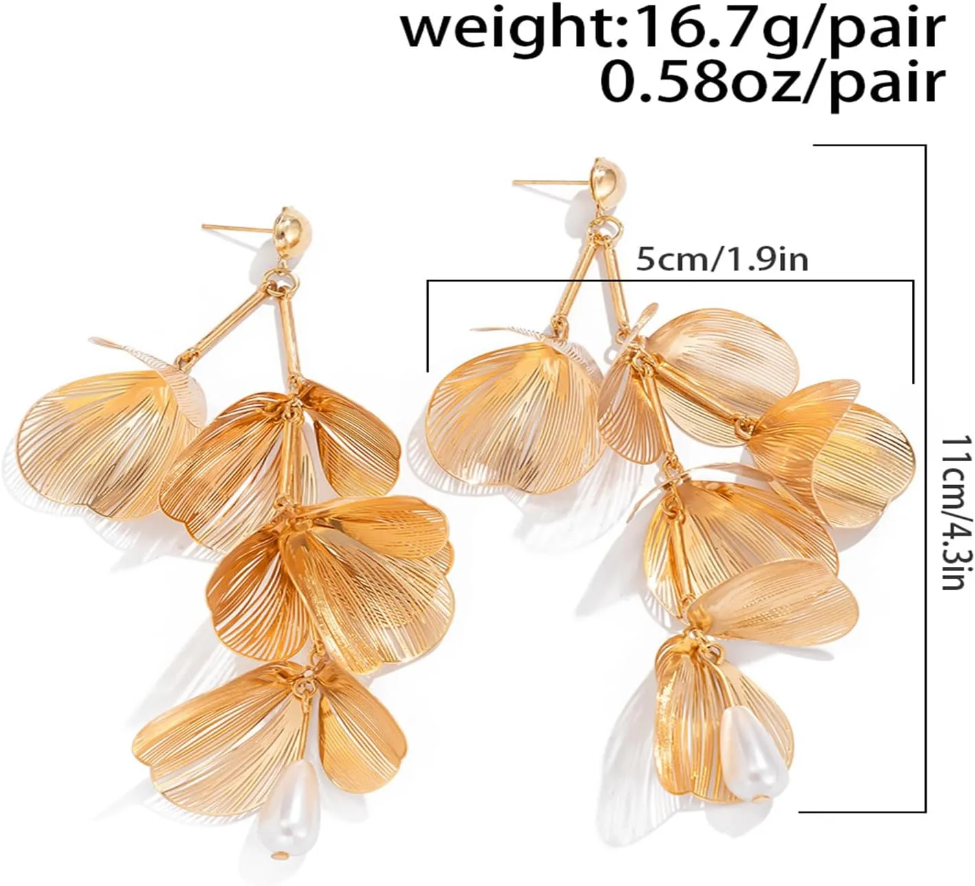 Gold Statement Flower Earrings,Chunky Punk Bunch Dangle Ginkgo Biloba Leaf Tassel Earrings Large Metal Drop Ear Bohemian Layered Petal Floral Jewelry for Women