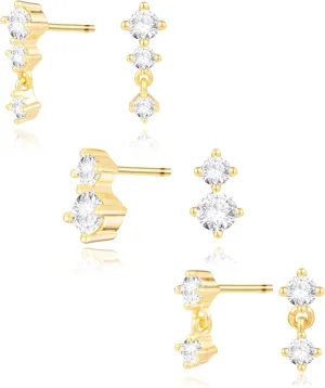 Gold Stud Earrings Set for Women, Dainty 14K Small Dangle Earrings for Multiple Piercing Lightweight Hypoallergenic Jewelry, Trendy Cartilage Cubic Zircon Earrings for Women's Gifts 3 Pairs