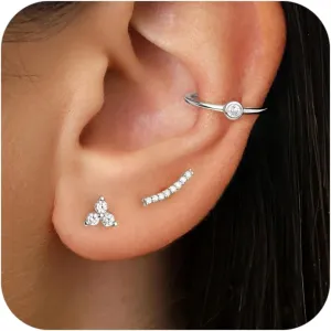 Gold Stud Earrings Set for Women, Trendy Cross Earrings 3 Pairs for Multiple Piercing Sensitive Ears, Hypoallergenic Dainty Earrings with 14k Gold Plated Jewelry Gift, Mothers Day Jewelry Gifts for Mom