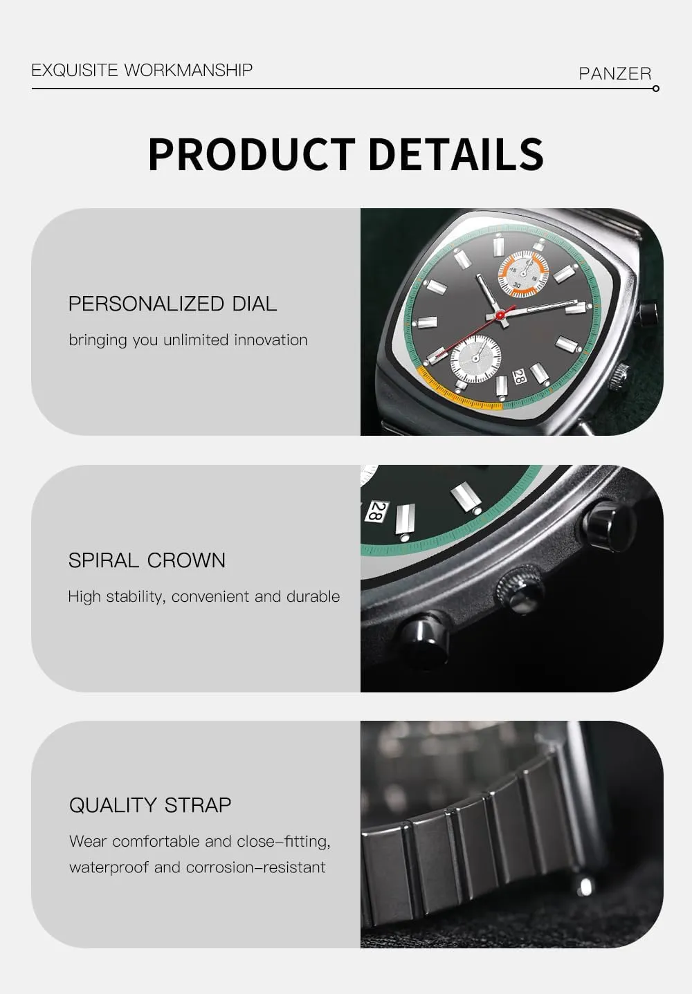 Gosasa Fashion Business Square Mens Watches Luminous Waterproof Quartz Watch with Calendar & Chronograph - Stylish Gold & Silver Wristwatch Stainless Steel Band