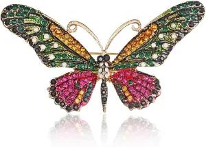 Guoshang Women Large Colorful Butterfly Shaped Brooch Pin Rhinestone Crystal Butterfly Lapel Pin for Coats Jackets Sweaters Accessories,Green,1 Pc