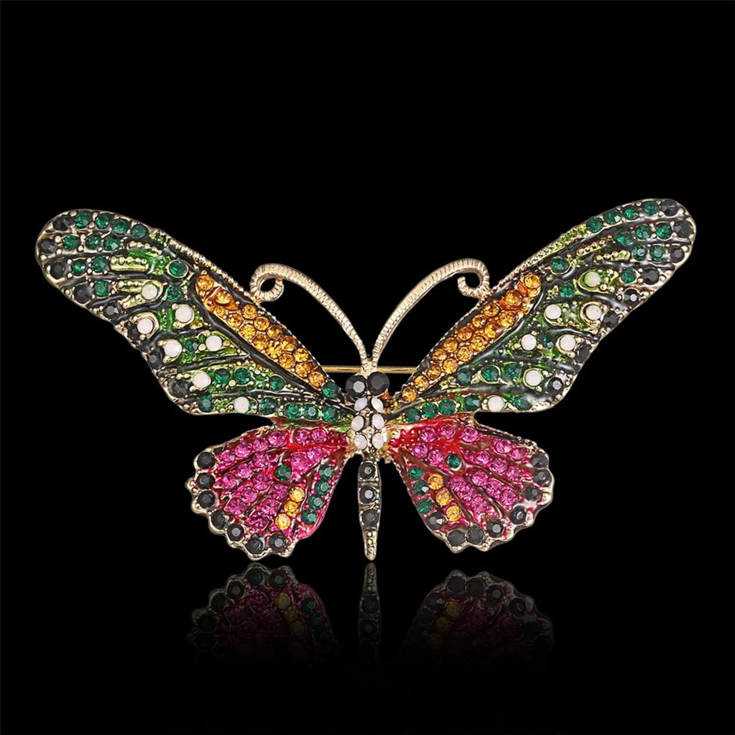 Guoshang Women Large Colorful Butterfly Shaped Brooch Pin Rhinestone Crystal Butterfly Lapel Pin for Coats Jackets Sweaters Accessories,Green,1 Pc