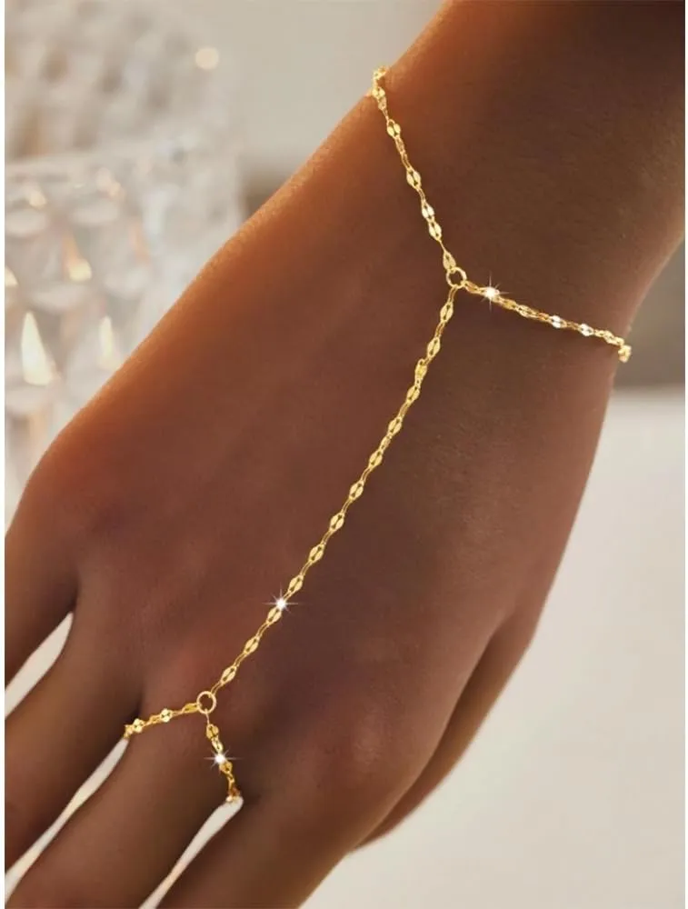 Hand Chain Gold Bracelets for Women Trendy Stuff Ring Bracelet Hand Chain Dainty Chain Bracelet Hand Jewelry Gifts