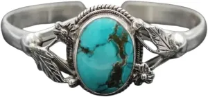 Handcrafted Sterling Silver Turquoise Bracelet for Women - Vintage-Style Southwestern Jewelry with Natural Turquoise Stone - Boho Chic Cuff Bracelet