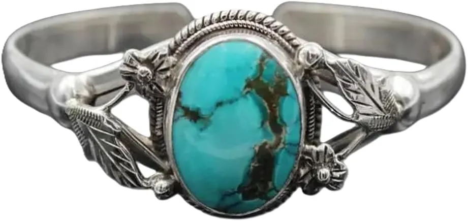 Handcrafted Sterling Silver Turquoise Bracelet for Women - Vintage-Style Southwestern Jewelry with Natural Turquoise Stone - Boho Chic Cuff Bracelet