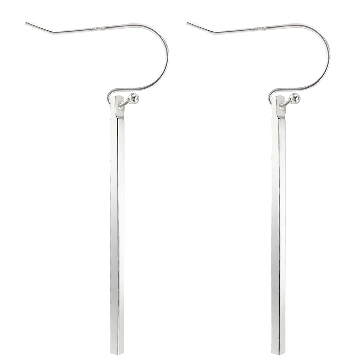 Handmade 925 Sterling Silver Dangle Earrings Hypoallergenic Stick Drop Earrings Minimal Long Vertical Bar Dangling Earrings for Women Fashion Trendy - Silver