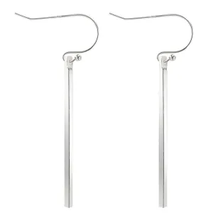 Handmade 925 Sterling Silver Dangle Earrings Hypoallergenic Stick Drop Earrings Minimal Long Vertical Bar Dangling Earrings for Women Fashion Trendy - Silver