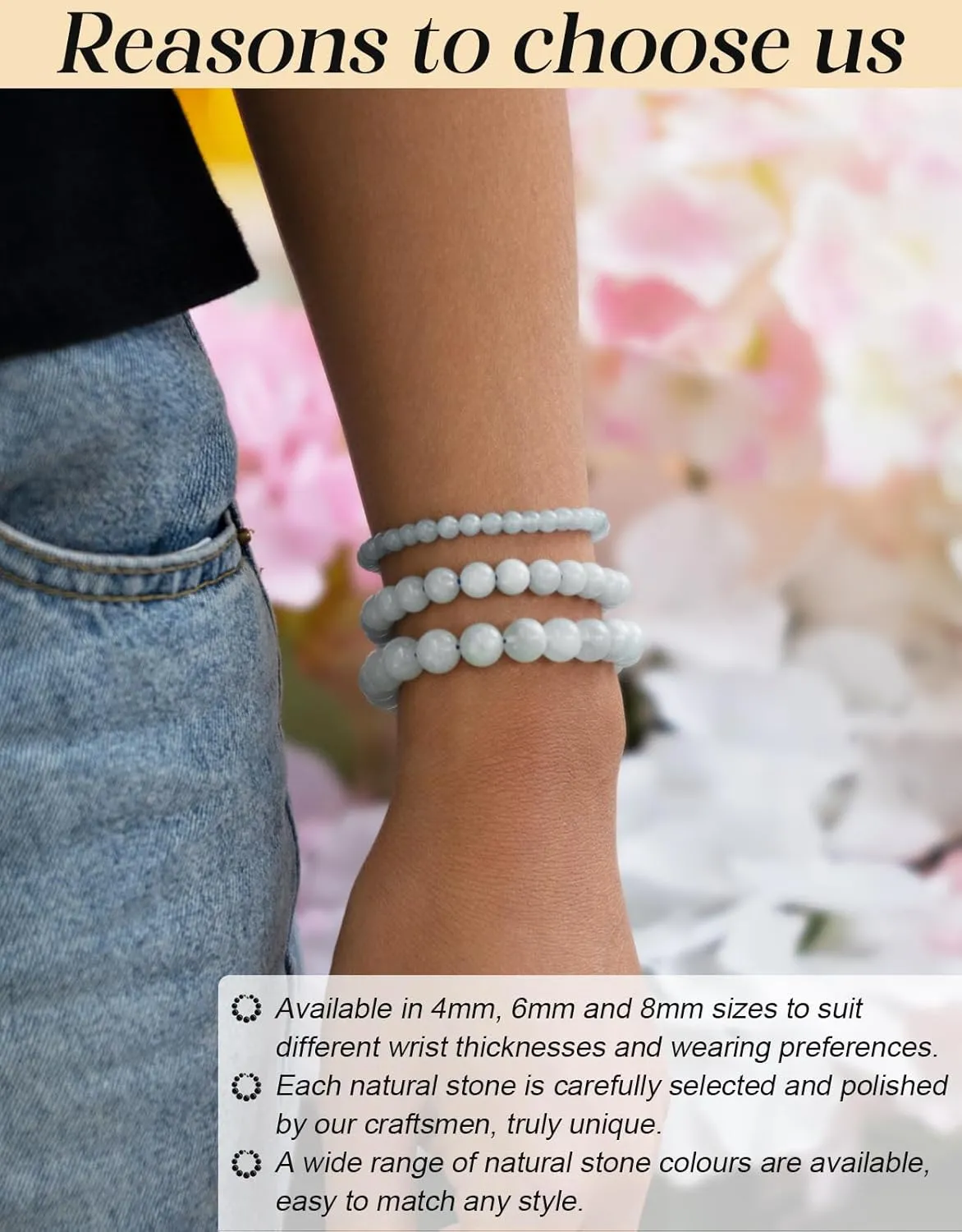 Handmade Natural Stone Beaded Stretch Bracelets,Healing Crystals Protection Bracelet,Spiritual Jewelry Gifts for Women & Men,Replacement Beads Included