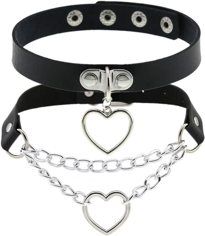 Heart Shape Choker Necklace Gothic Punk Rock Leather Collar Chokers Necklaces for Women Halloween Cosplay