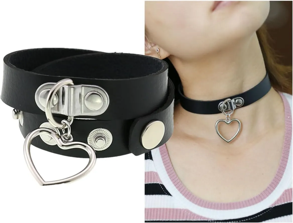 Heart Shape Choker Necklace Gothic Punk Rock Leather Collar Chokers Necklaces for Women Halloween Cosplay