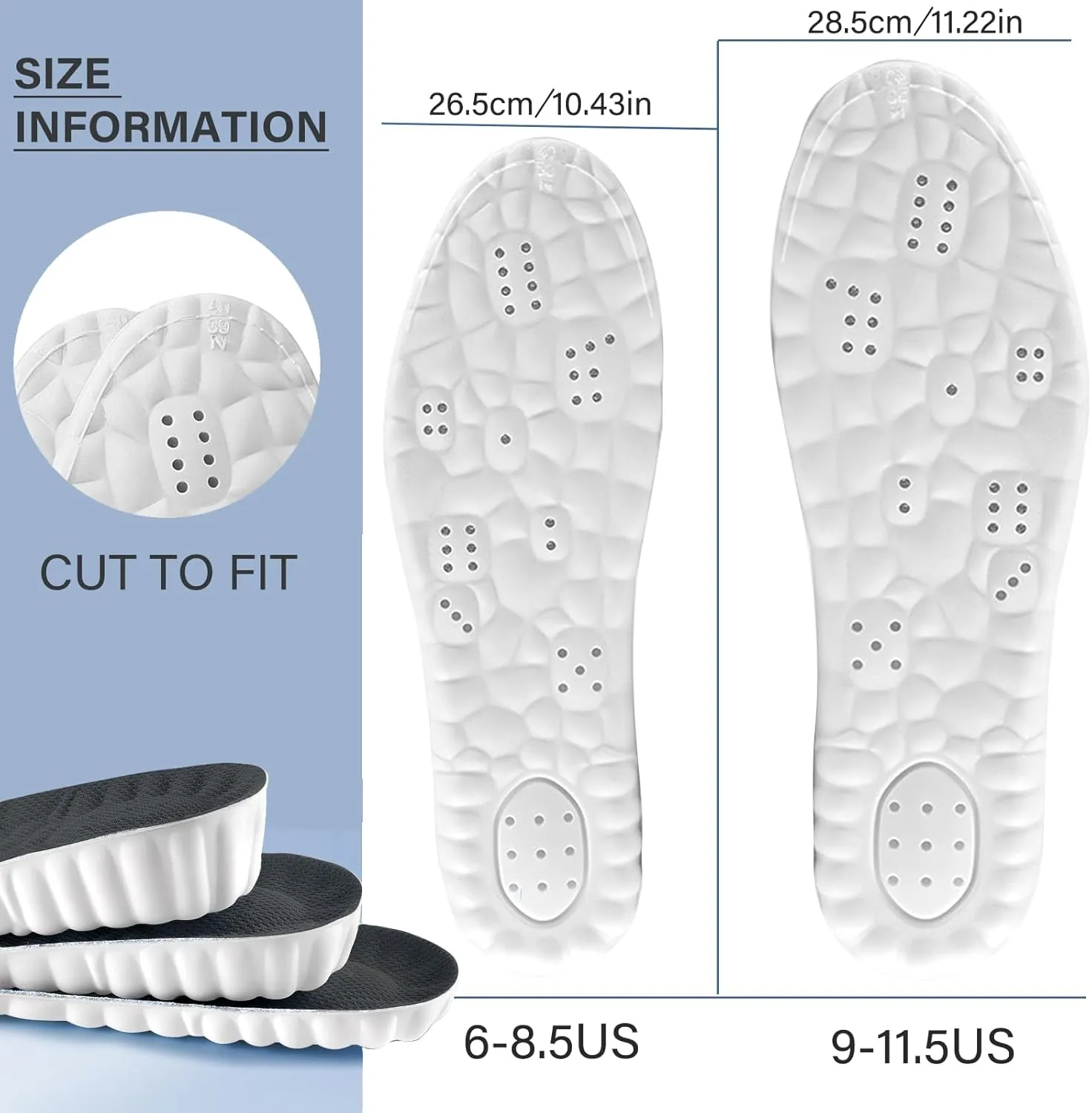 Height Increase Memory Foam Insoles for Men & Women - Taller Heel Lift Shoe Inserts with Breathable Cushioned Comfort for Sports Shoes, Work Boots | Trim to Fit (Black 3.5cm, 9-11.5 US Men)