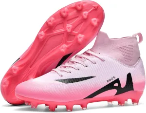 HHY Men's Soccer Shoes Football Cleats with Lace-Up High-Tops Non-Slip Spikes