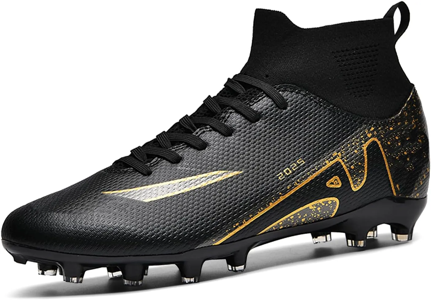 HHY Men's Soccer Shoes Football Cleats with Lace-Up High-Tops Non-Slip Spikes