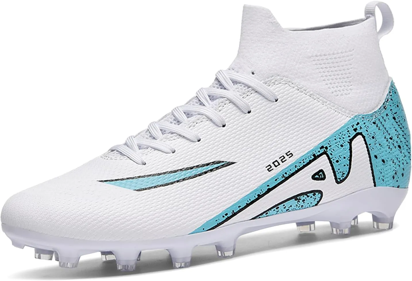 HHY Men's Soccer Shoes Football Cleats with Lace-Up High-Tops Non-Slip Spikes