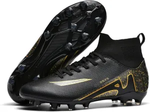 HHY Men's Soccer Shoes Football Cleats with Lace-Up High-Tops Non-Slip Spikes