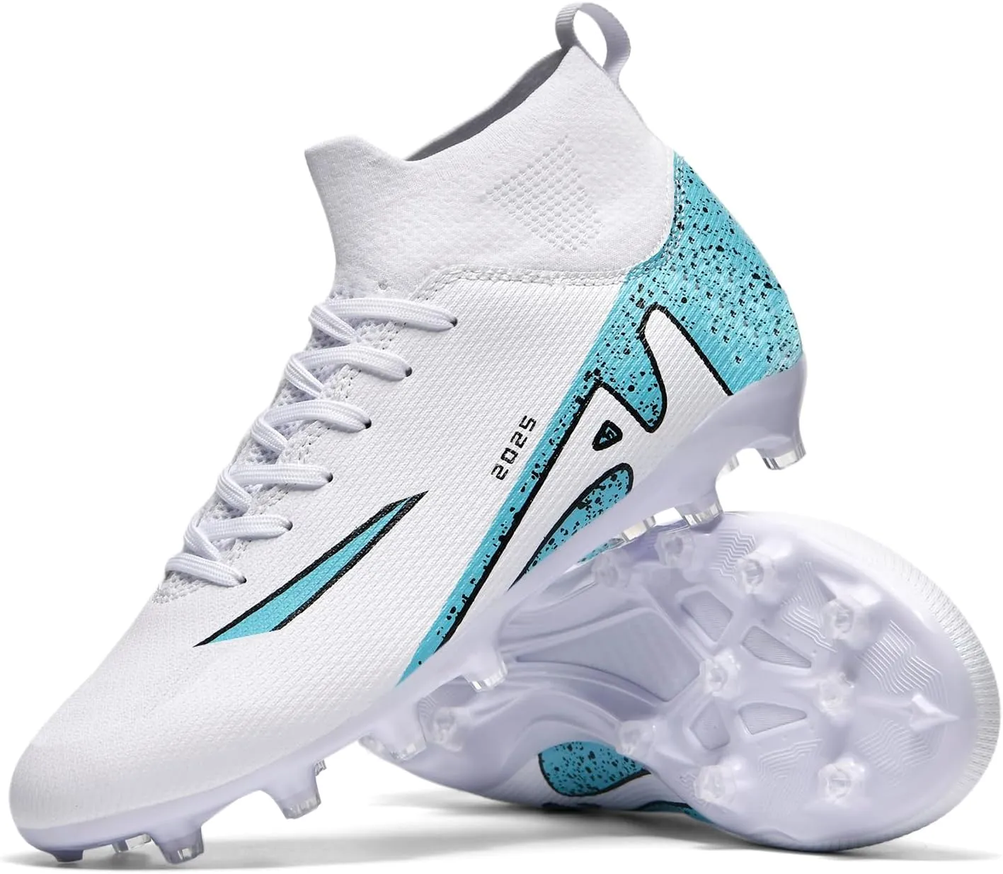 HHY Men's Soccer Shoes Football Cleats with Lace-Up High-Tops Non-Slip Spikes