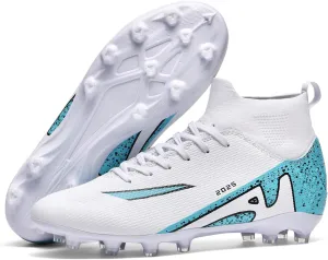 HHY Men's Soccer Shoes Football Cleats with Lace-Up High-Tops Non-Slip Spikes