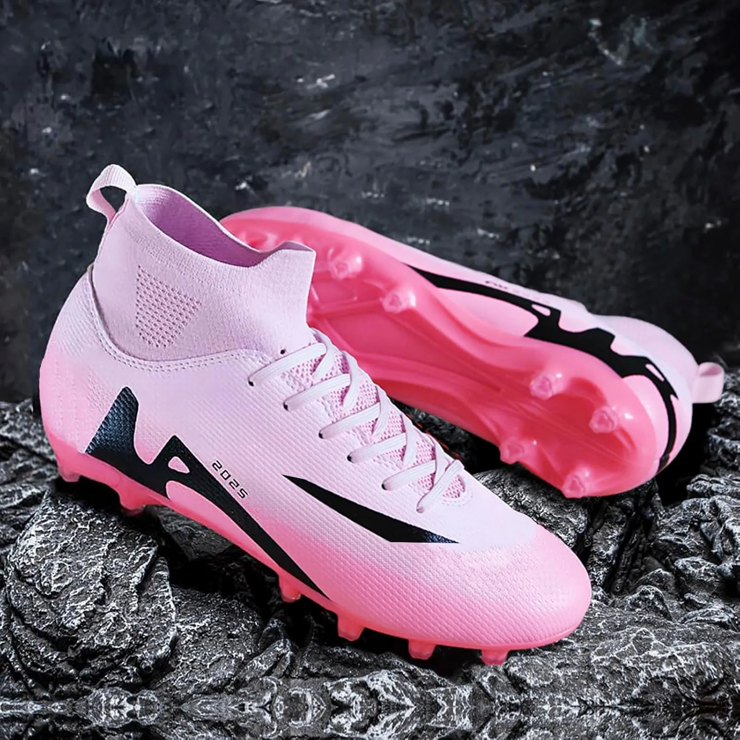 HHY Men's Soccer Shoes Football Cleats with Lace-Up High-Tops Non-Slip Spikes