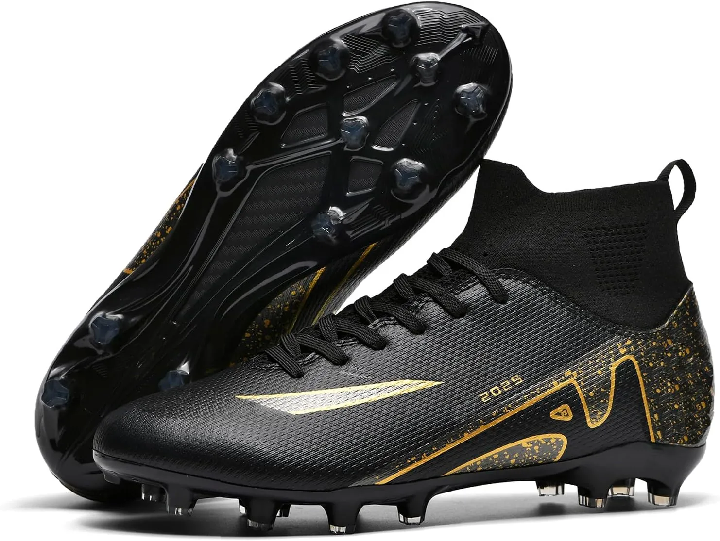 HHY Men's Soccer Shoes Football Cleats with Lace-Up High-Tops Non-Slip Spikes