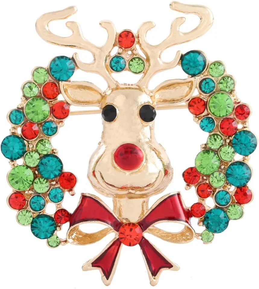 Holiday Christmas Tree Cany Cane Snowflake Apple Deer Brooch Pin Xmas Gift