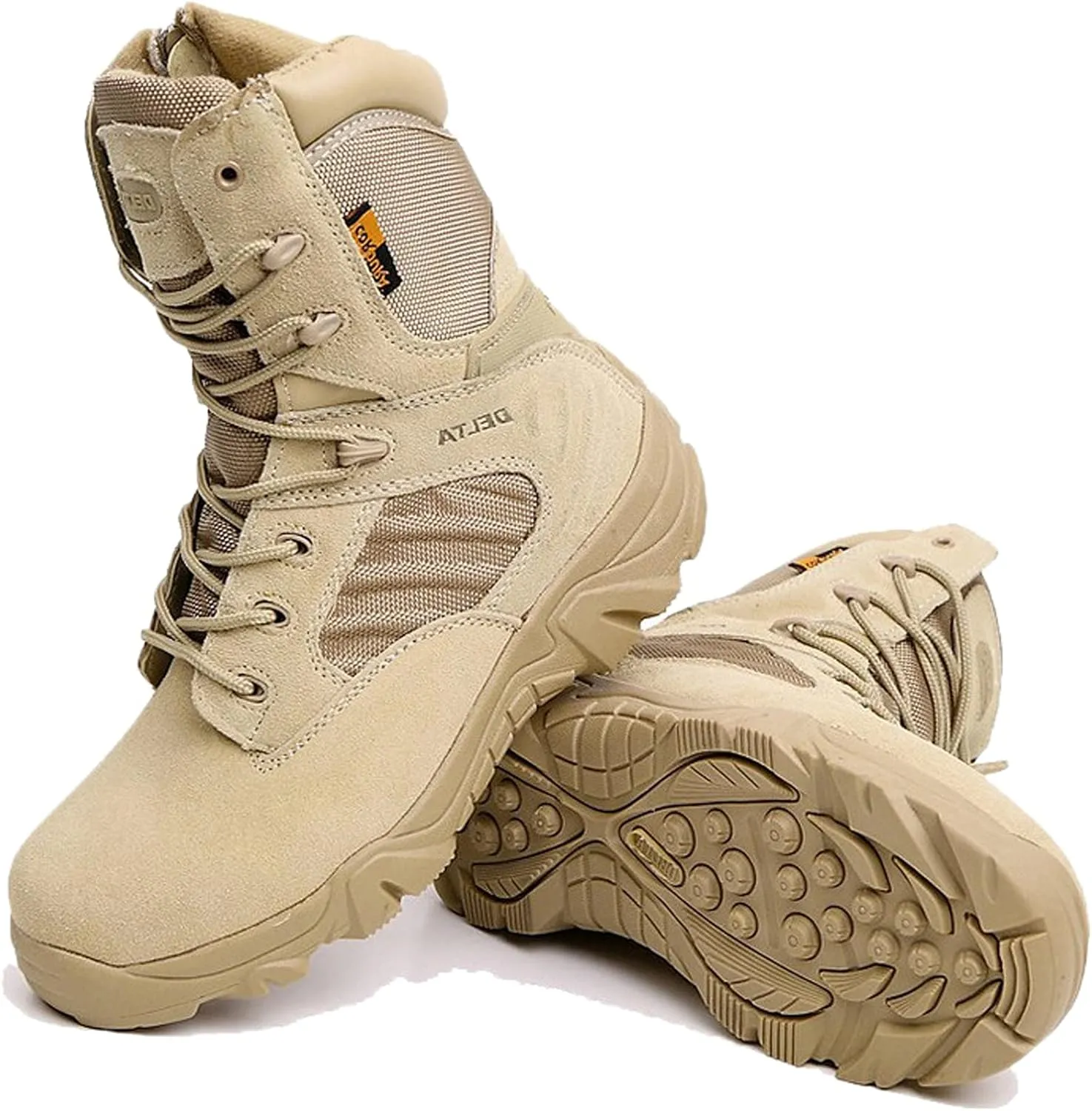 hongrenamz Men's Hiking Boots Lightweight Waterproof High Top Casual Camping Outdoor Walking Lace Up Anti-Slip Trail Running Boots Trekking Shoes Sand-EU44/US10