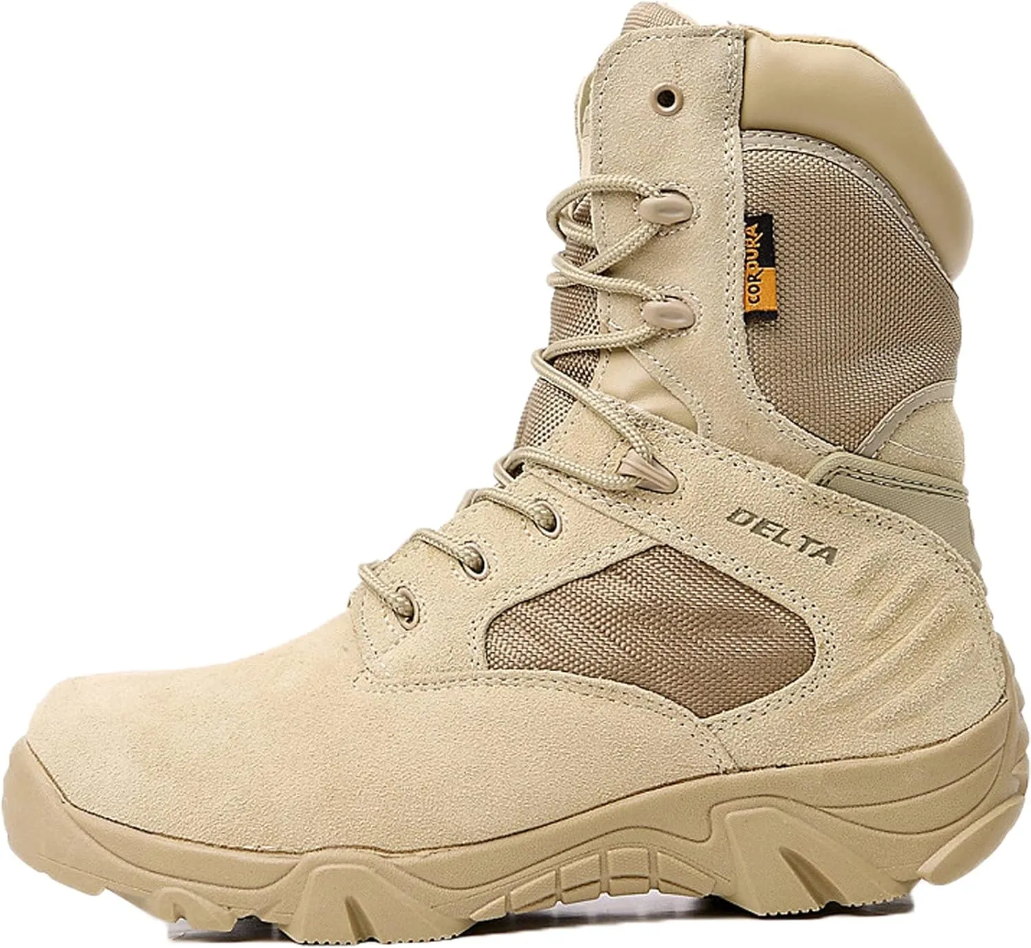 hongrenamz Men's Hiking Boots Lightweight Waterproof High Top Casual Camping Outdoor Walking Lace Up Anti-Slip Trail Running Boots Trekking Shoes Sand-EU44/US10
