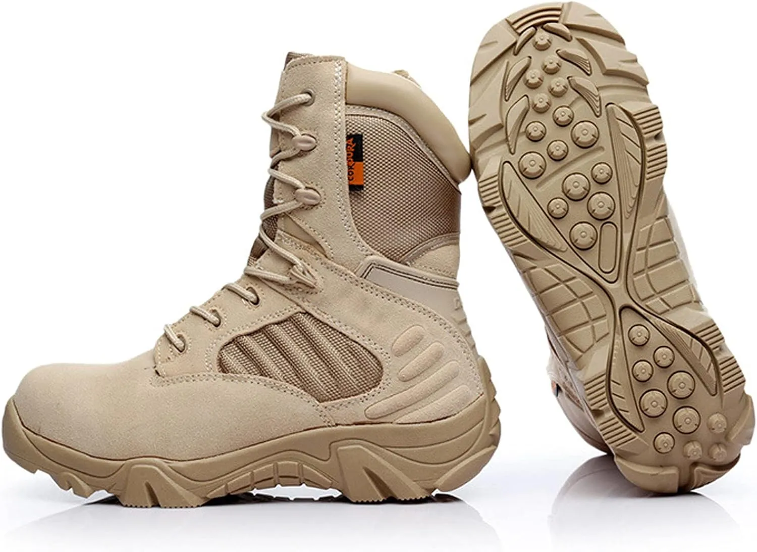 hongrenamz Men's Hiking Boots Lightweight Waterproof High Top Casual Camping Outdoor Walking Lace Up Anti-Slip Trail Running Boots Trekking Shoes Sand-EU44/US10