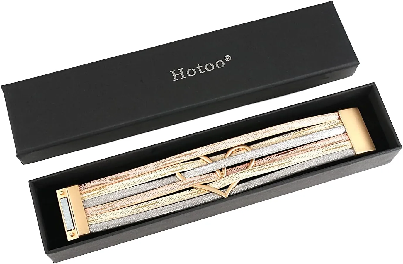 hotoo Heart Charm Leather Stackable Bracelets for Women Trendy Love Cuff Wrap Bracelet Christma Jewelry Birthday Anniversary