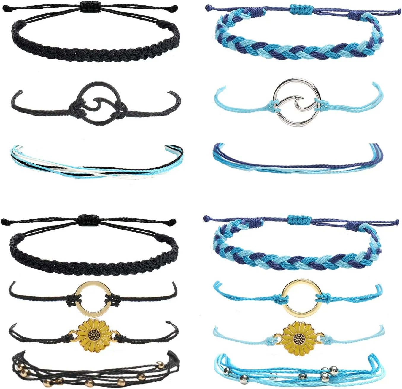 HUASAI Friendship String Bracelets for Women Adjustable Ankle Bracelets for Women Handmade Braided Bracelet Waterproof Surfer Beach Bracelet Jewelry Summer Outfits Beach Accessories