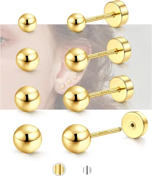 Hypoallergenic Flat Back Earrings for Women - 925 Sterling Silver Earrings for Sensitive Ears - Cartilage Earring Helix Conch Tragus Piercing Flatback Cubic Zirconia Earring Set Studs Men 2/3/4/5mm