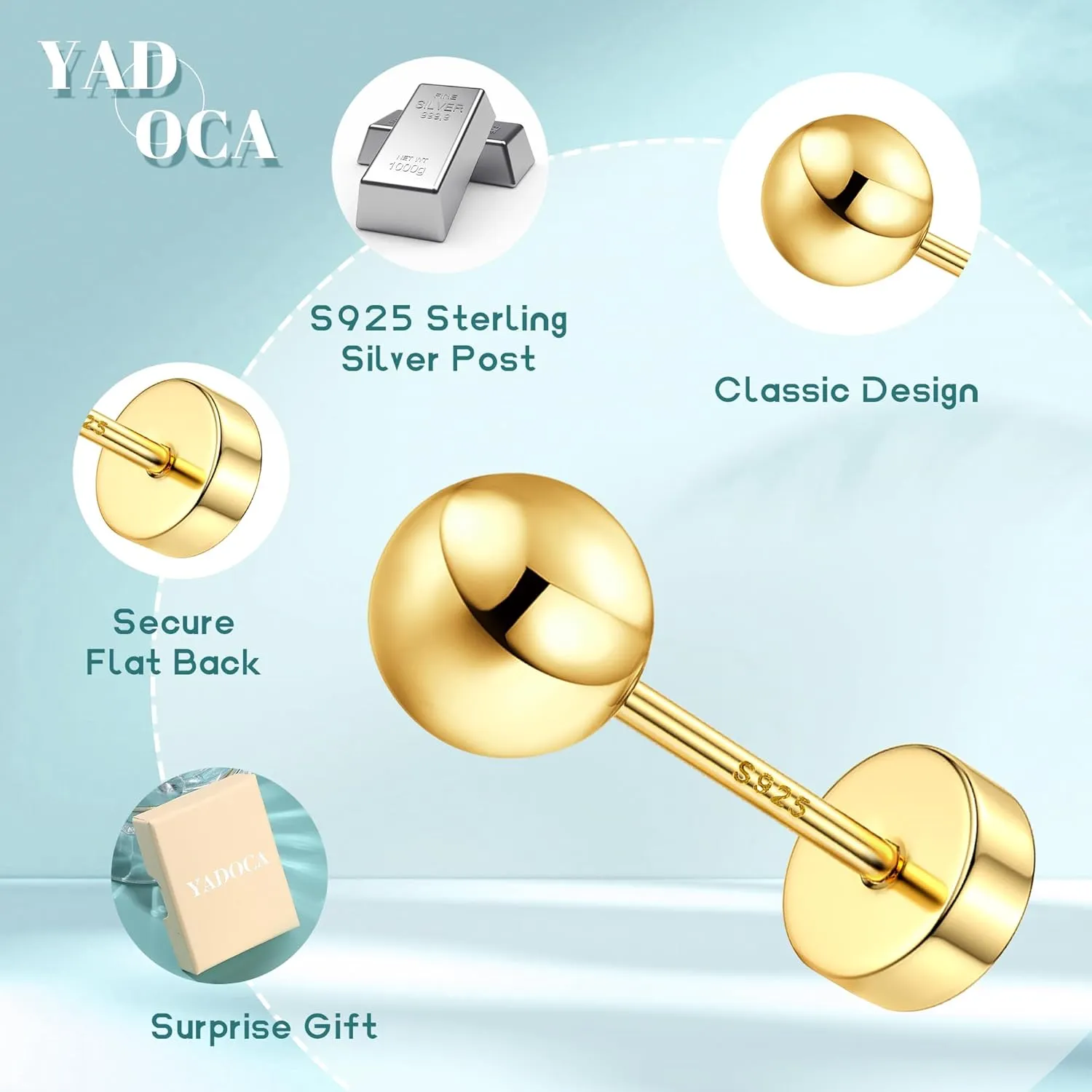 Hypoallergenic Flat Back Earrings for Women - 925 Sterling Silver Earrings for Sensitive Ears - Cartilage Earring Helix Conch Tragus Piercing Flatback Cubic Zirconia Earring Set Studs Men 2/3/4/5mm
