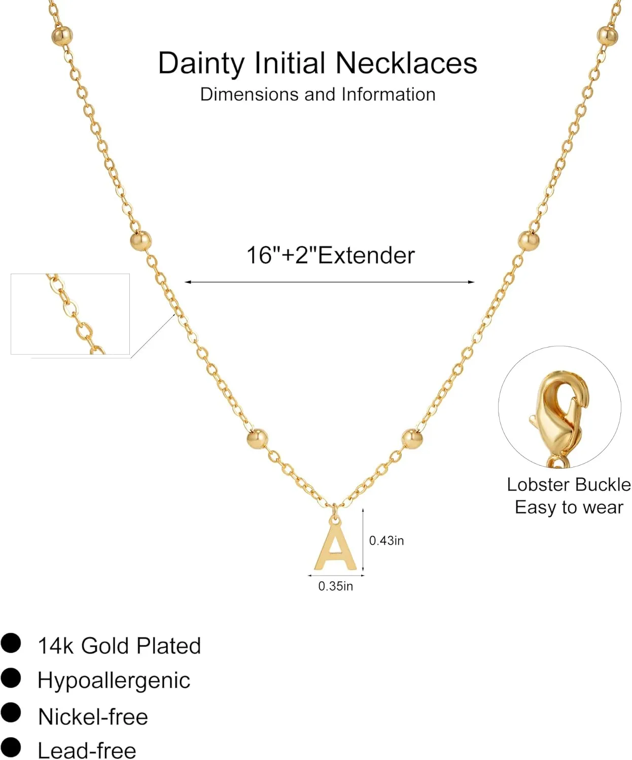 Initial Necklaces for Women - 14K Gold Plated Satellite Chain Letter Necklaces,Teen Gifts Trendy Stuff Gold Jewelry for Women Teen Gifts