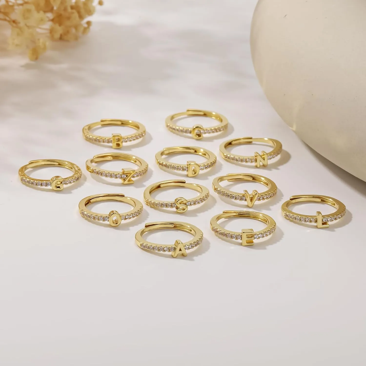 Initial Rings For Women Gold rings Copper Plated With 14k gold Zircon Adjustable Rings For Women Gold Jewelry For Women Gift Initial Ring