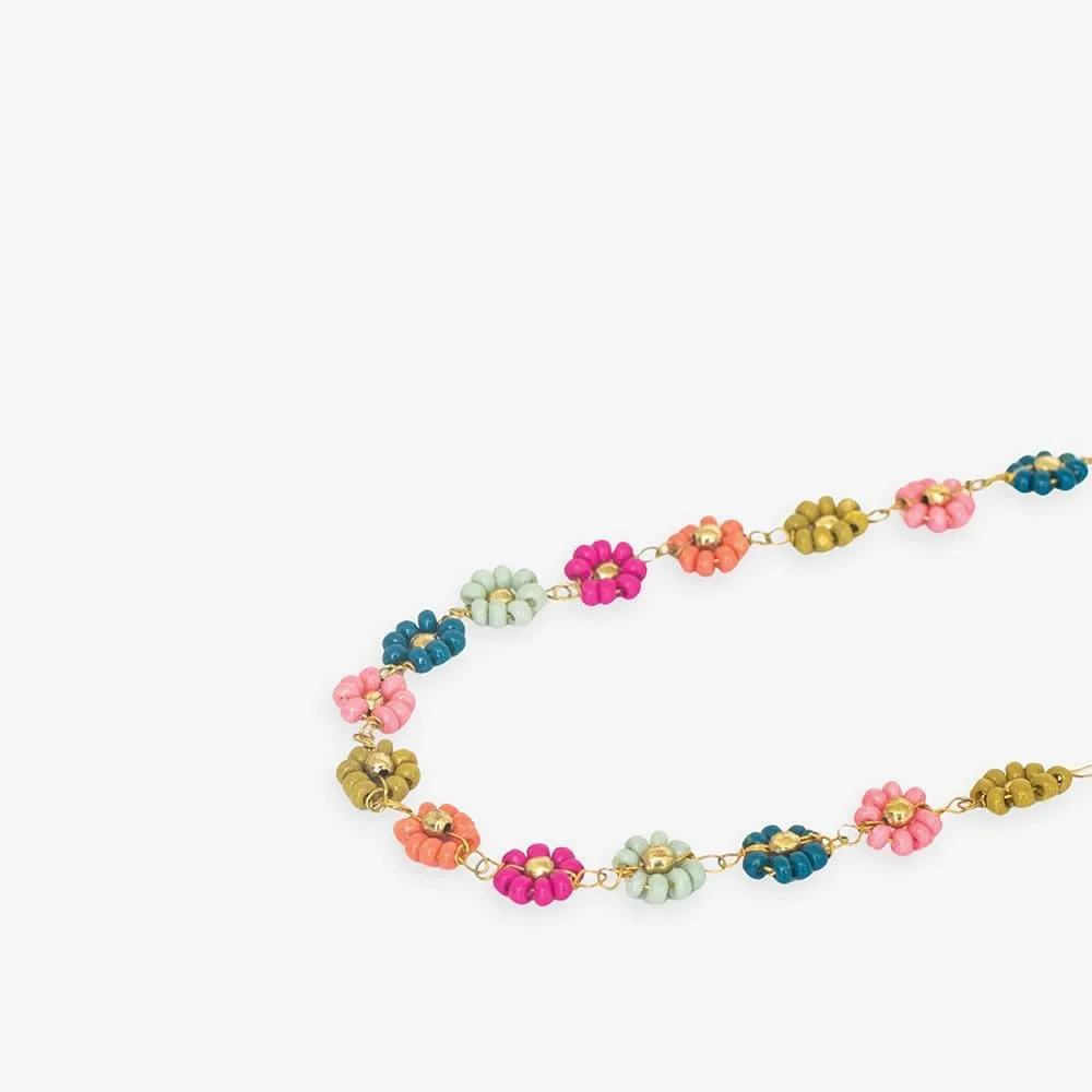 INK   ALLOY Beaded Flower Necklaces for Women, Amanda Daisy Chain Floral Boho Necklace, Handmade Jewelry for the Modern Bohemian, 17-Inch L