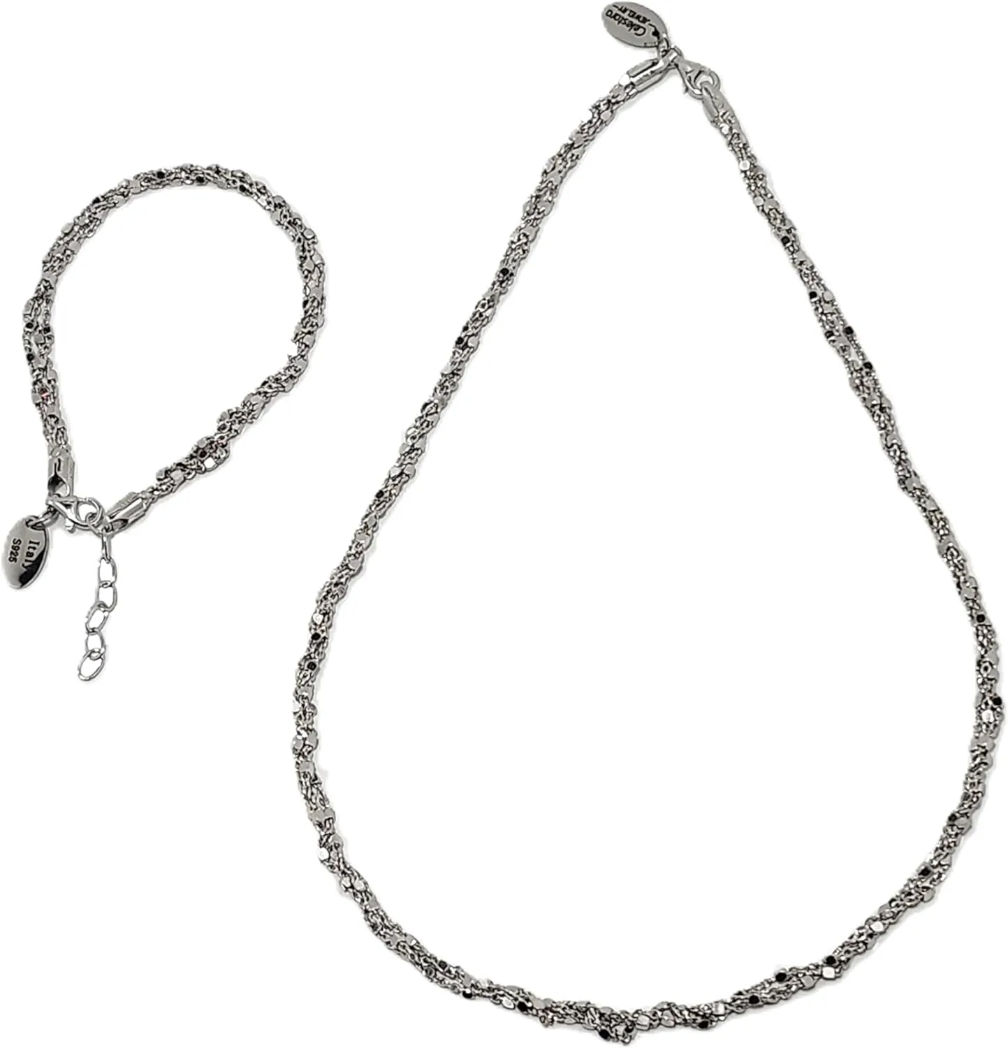 Italian-Made, Solid 925 Sterling Silver Rope Chain Necklace and Bracelet Set for Women  Luxurious Gift Box Included
