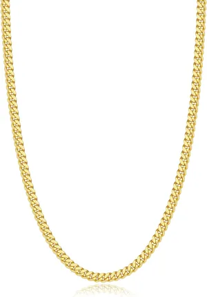 Italian Solid 14k Gold Over 925 Sterling Silver Chain Necklace for Men Women, 3.5mm, 4mm, 5mm Mens Necklace Chain, World's Top Craftsmanship Cuban Link Chain, Mens Chain 16 18 20 22 24 26 Inch
