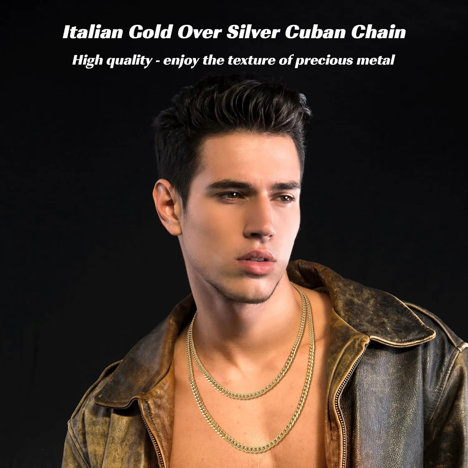 Italian Solid 14k Gold Over 925 Sterling Silver Chain Necklace for Men Women, 3.5mm, 4mm, 5mm Mens Necklace Chain, World's Top Craftsmanship Cuban Link Chain, Mens Chain 16 18 20 22 24 26 Inch