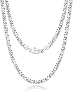 Italian Solid 18k Gold Over 925 Sterling Silver Chain Necklace for Men, 4mm Diamond Cut Cuban Chain for Men Boys Women, Sturdy & Shiny & Not Easy to Fade & Comfortable 16 18 20 22 24 26 Inch