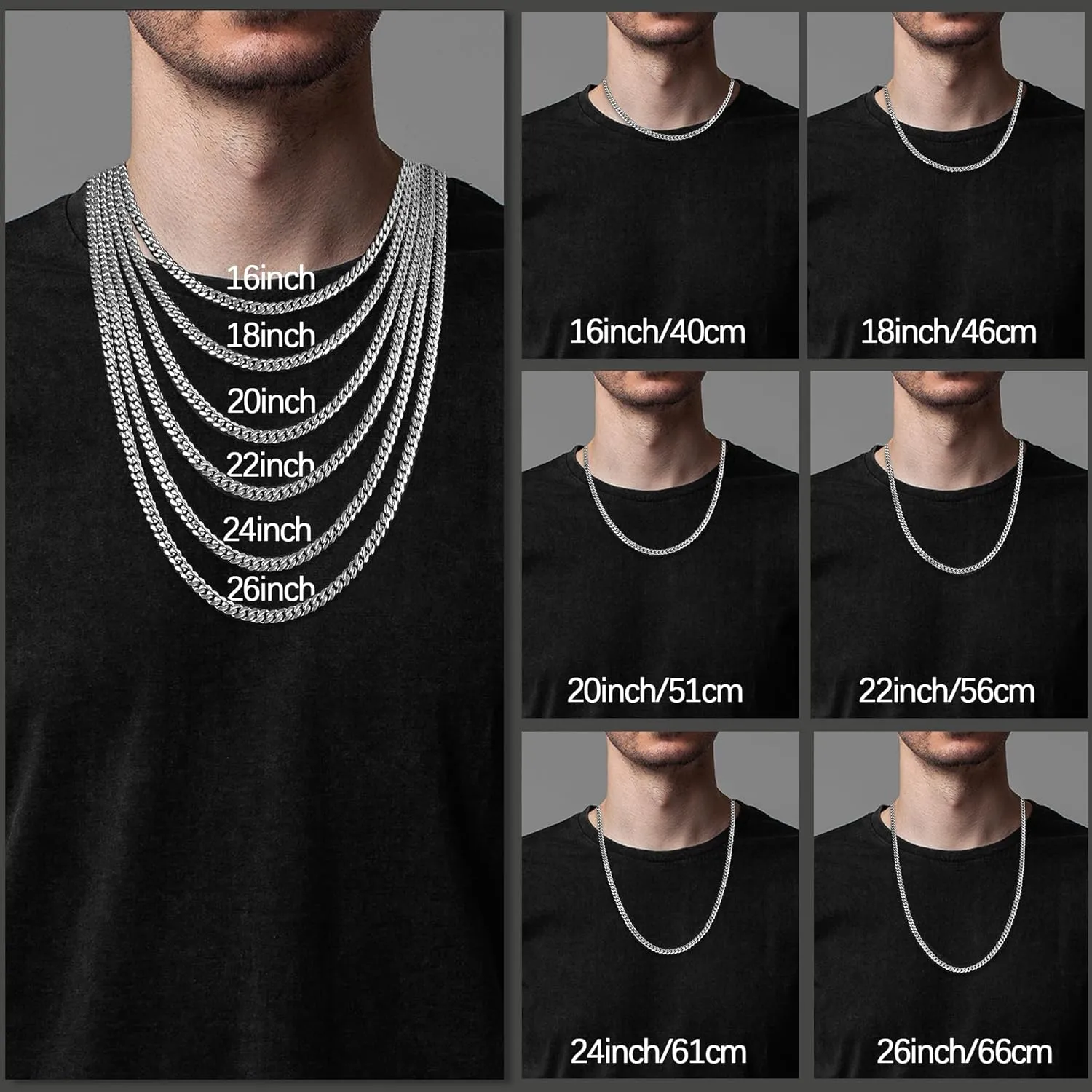 Italian Solid 18k Gold Over 925 Sterling Silver Chain Necklace for Men, 4mm Diamond Cut Cuban Chain for Men Boys Women, Sturdy & Shiny & Not Easy to Fade & Comfortable 16 18 20 22 24 26 Inch